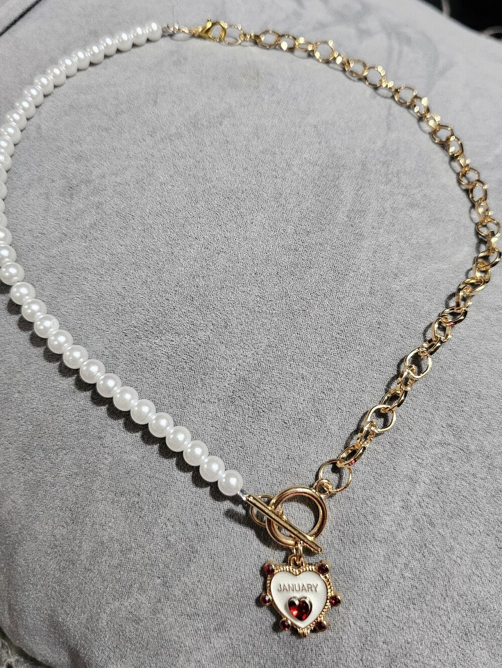 Pearl & Gold Chain January Birthstone Heart Necklace